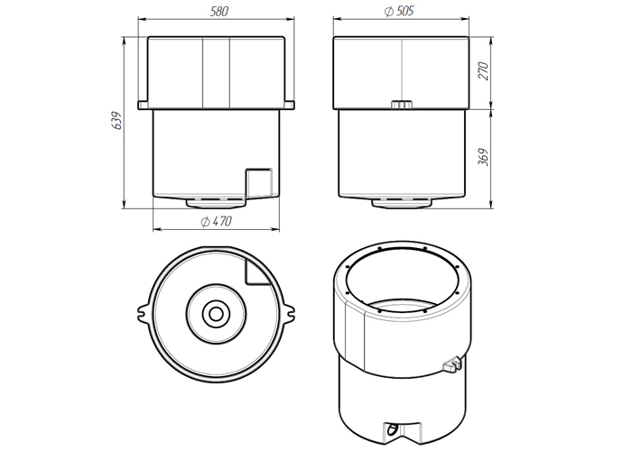 Схема и размеры емкости с полным сливом на 110 литров
