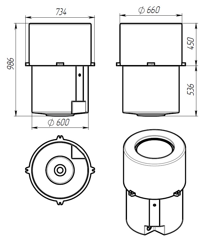 Схема и размеры емкости с полным сливом на 280 литров