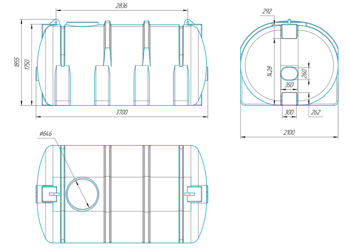 Схема емкости пластиковой 10000 литров, усиленной для перевозки