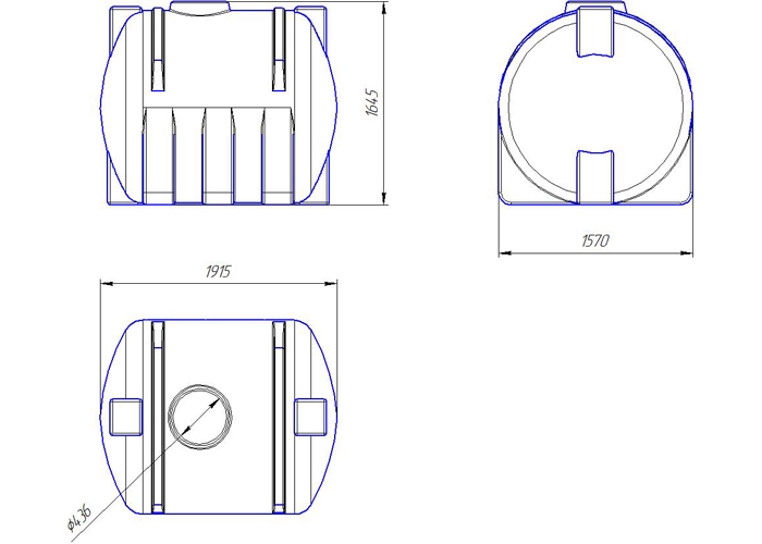 Схема и размры емкости 3000 литров из пластика, горизонтального исполнения