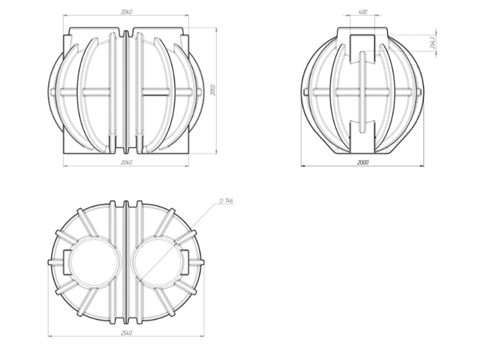 Схема и размеры подземного септика сфера 5000л