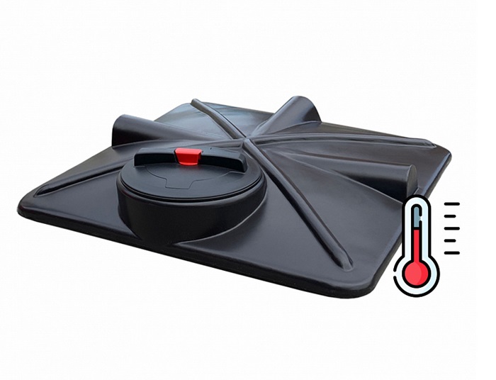 Плоский бак для душа из полиэтилена, 110 литров, черный, с подогревом.