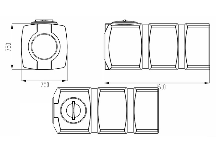 Схема и размеры вертикальной прямоугольной емкости 750л