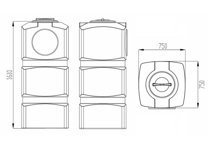 Схема и размеры пластиковой вертикальной емкости 750л