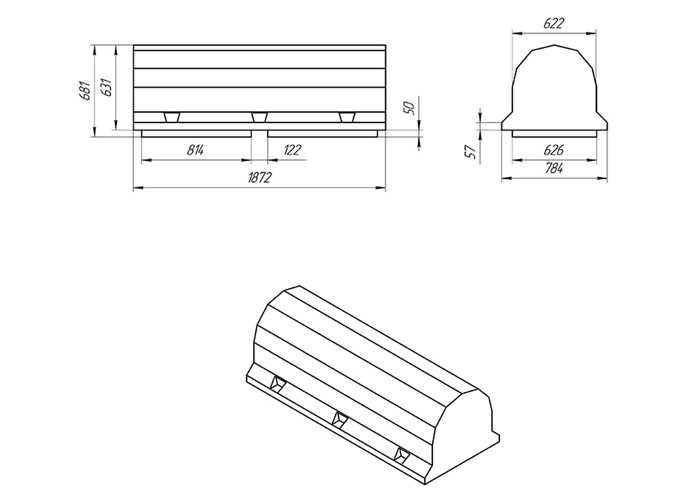 Схема с размерами основного модуля плавучести понтона