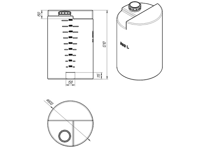 Схема емкости дозировочной вертикальной 500 л
