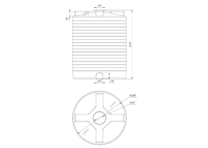 Схема усиленной пластиковой емкости вертикальной 8000л